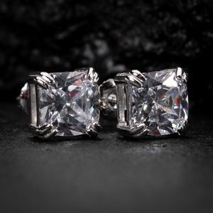 White Gold Plated 925 Sterling Silver Cushion Cut Screw Back Stud Earrings